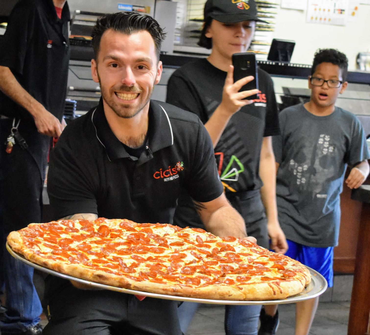Pizza and funny kid